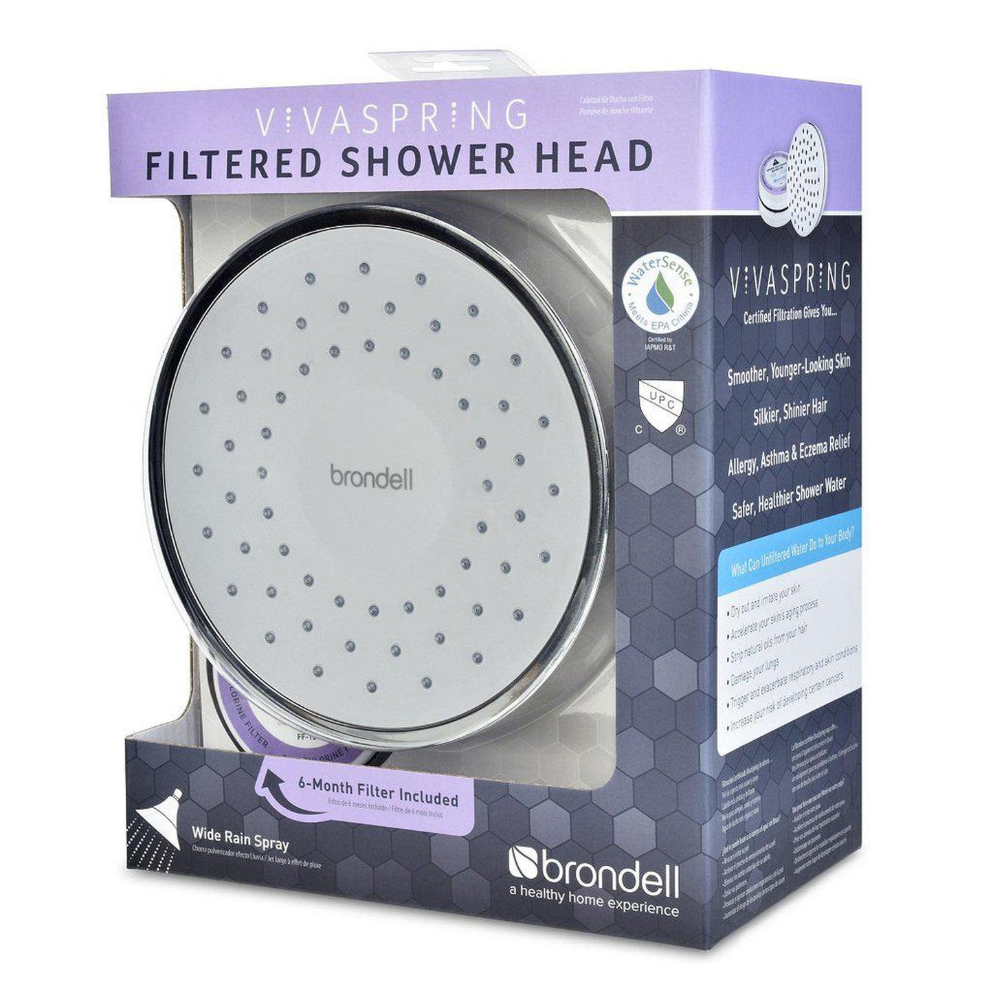 Brondell VivaSpring Chrome Slate Face Filtered Showerhead