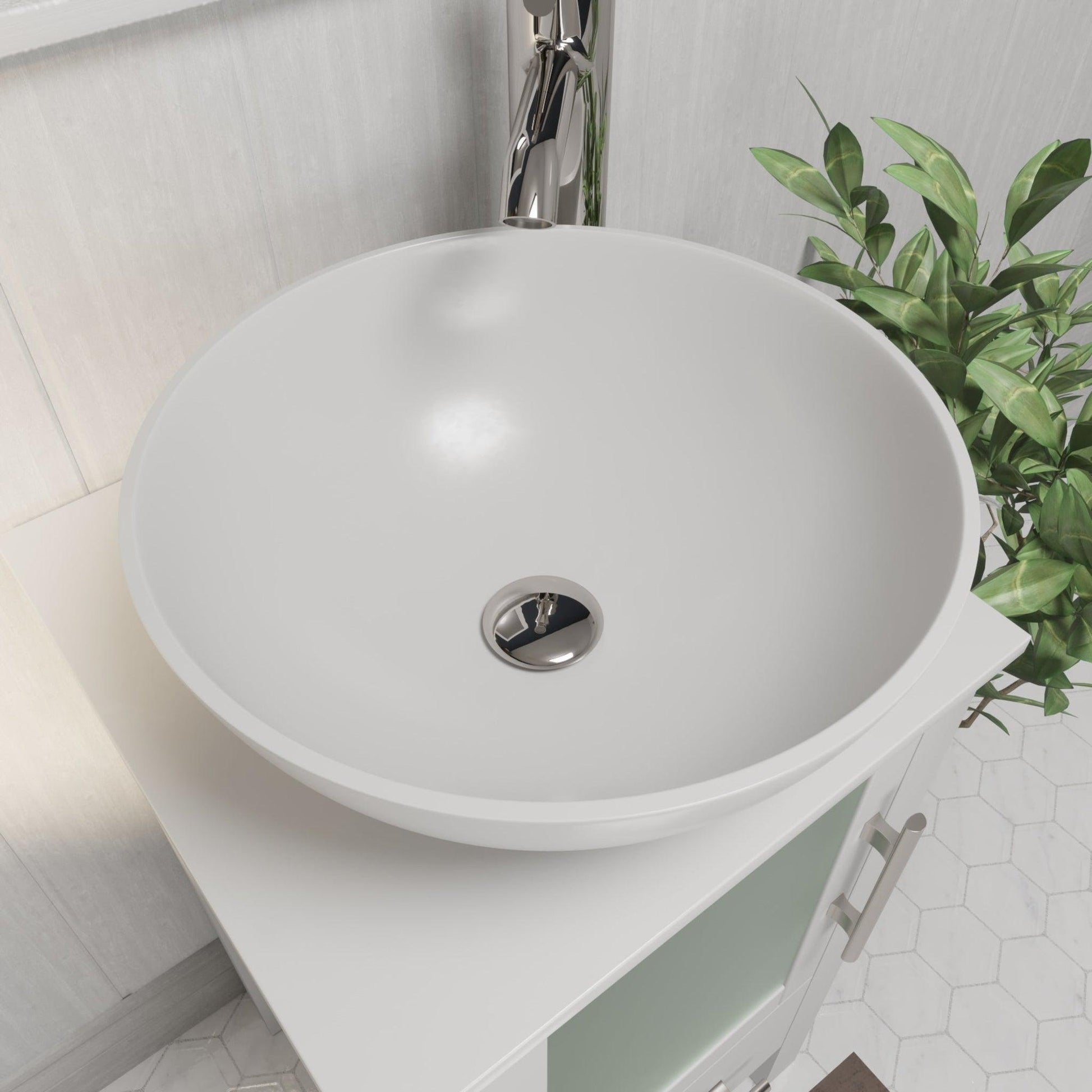 Cambridge Plumbing 16" White Mineral Composite Round Vessel Bathroom Sink