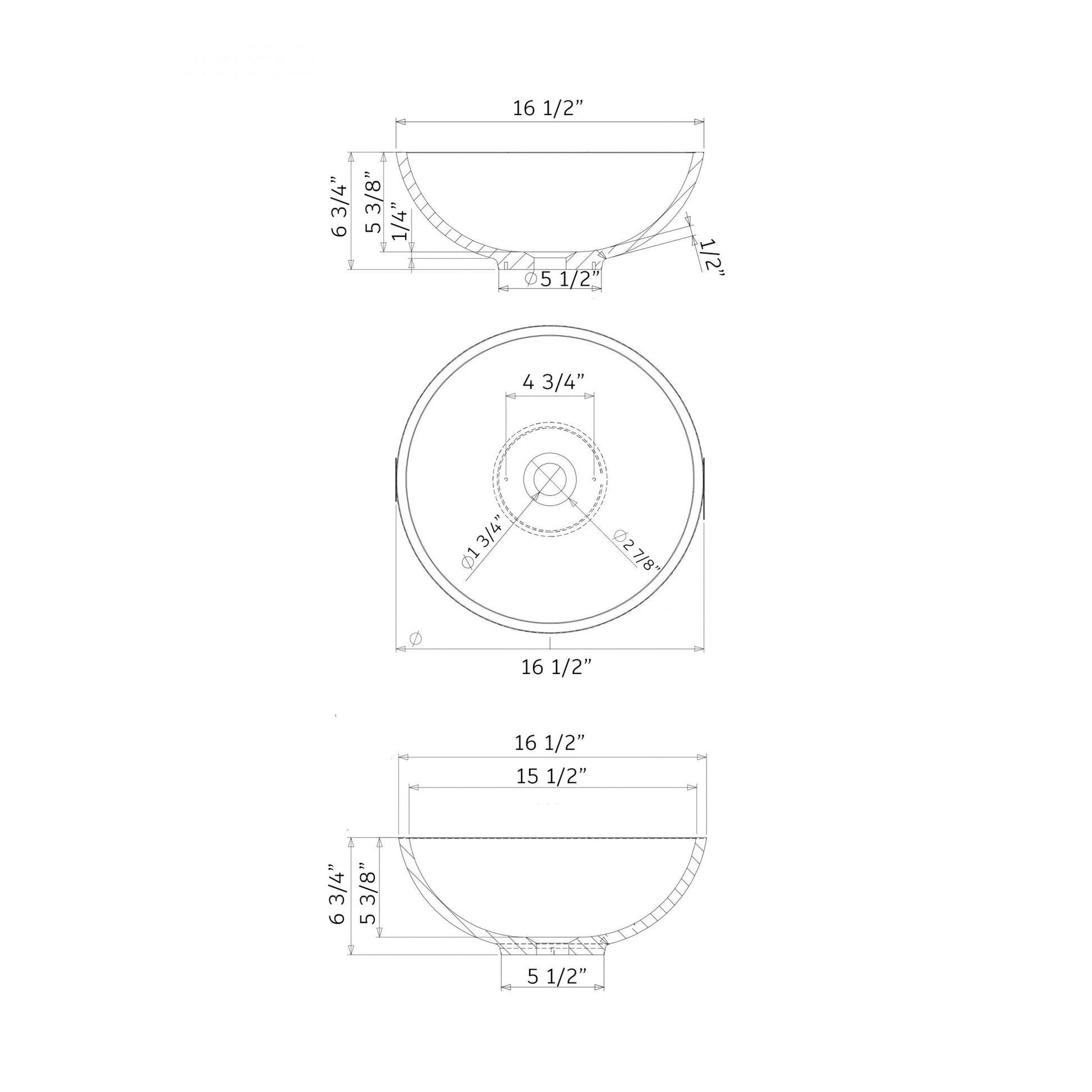 Cambridge Plumbing 16" White Mineral Composite Round Vessel Bathroom Sink