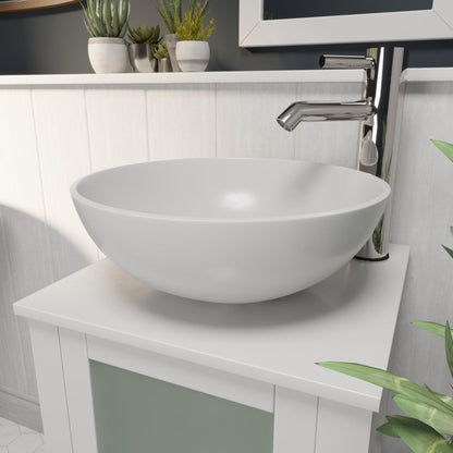 Cambridge Plumbing 16" White Mineral Composite Round Vessel Bathroom Sink