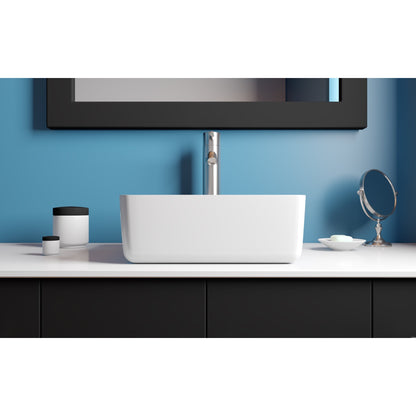 Cambridge Plumbing 16" White Mineral Composite Square Vessel Bathroom Sink