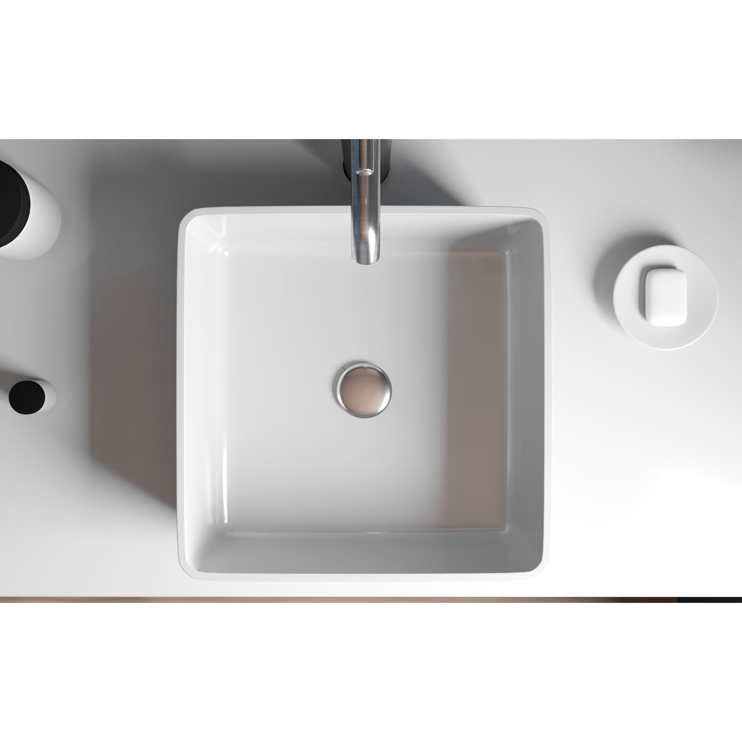 Cambridge Plumbing 16" White Mineral Composite Square Vessel Bathroom Sink