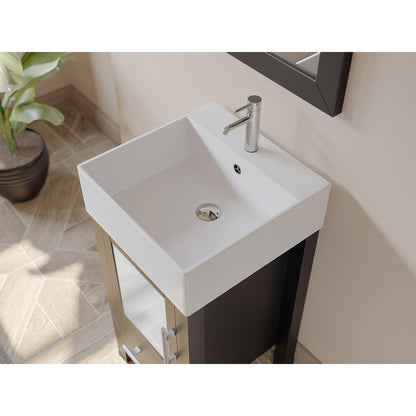 Cambridge Plumbing 18" Black Espresso Wood Single Vanity Set With Porcelain quare Vessel Sink With Faucet Hole And Polished Chrome Plumbing Finish