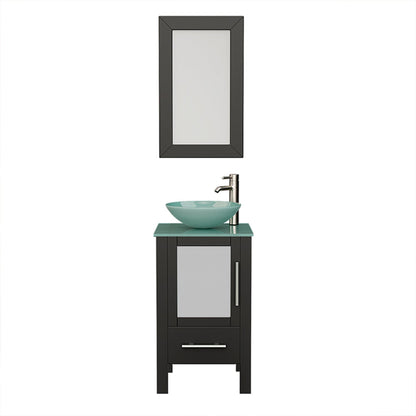 Cambridge Plumbing 18" Black Espresso Wood Single Vanity Set With Tempered Glass Countertop And Circular Vessel Sink With Brushed Nickel Plumbing Finish