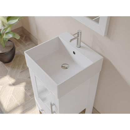 Cambridge Plumbing 18" White Single Wood Vanity Set With Porcelain Countertop And Square Vessel Sink With Faucet Hole And Brushed Nickel Plumbing Finish