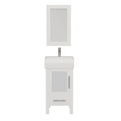 Cambridge Plumbing 18" White Single Wood Vanity Set With Porcelain Countertop And Square Vessel Sink With Faucet Hole And Brushed Nickel Plumbing Finish