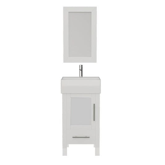 Cambridge Plumbing 18" White Single Wood Vanity Set With Porcelain Countertop And Square Vessel Sink With Faucet Hole And Polished Chrome Plumbing Finish