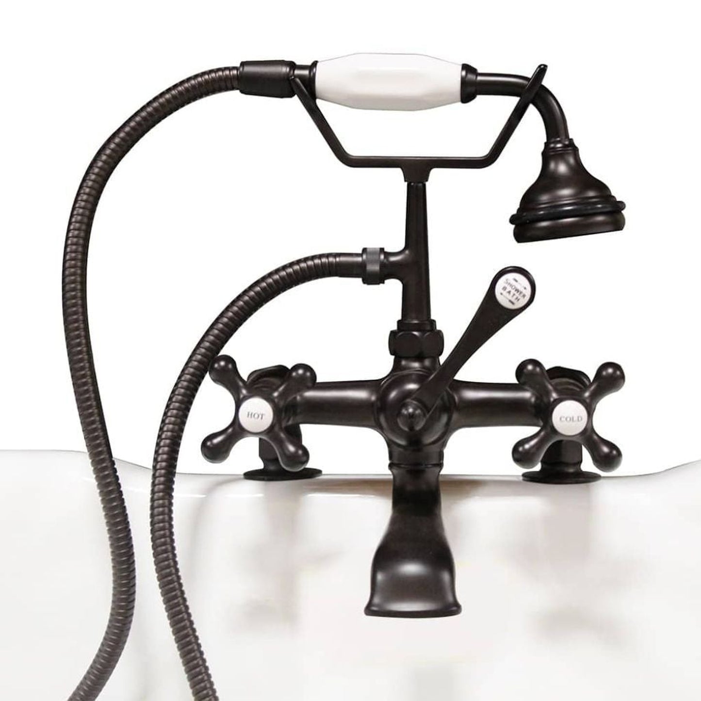 Cambridge Plumbing 2" Risers Oil Rubbed Bronze Deck Mount British Telephone Style Faucet With Hand Held Shower