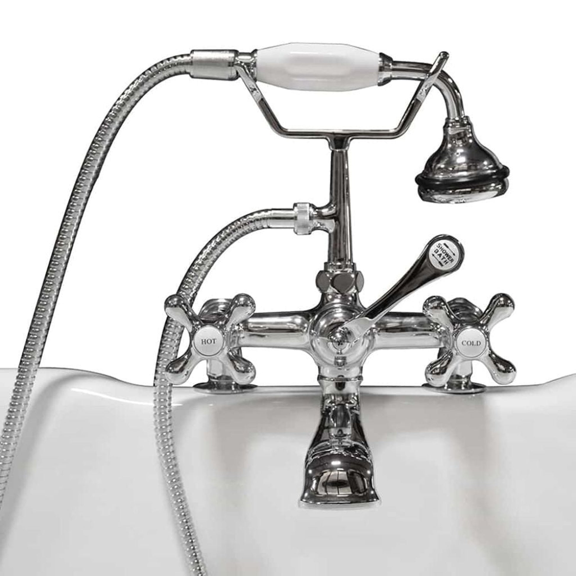 Cambridge Plumbing 2" Risers Polished Chrome Deck Mount British Telephone Style Faucet With Hand Held Shower