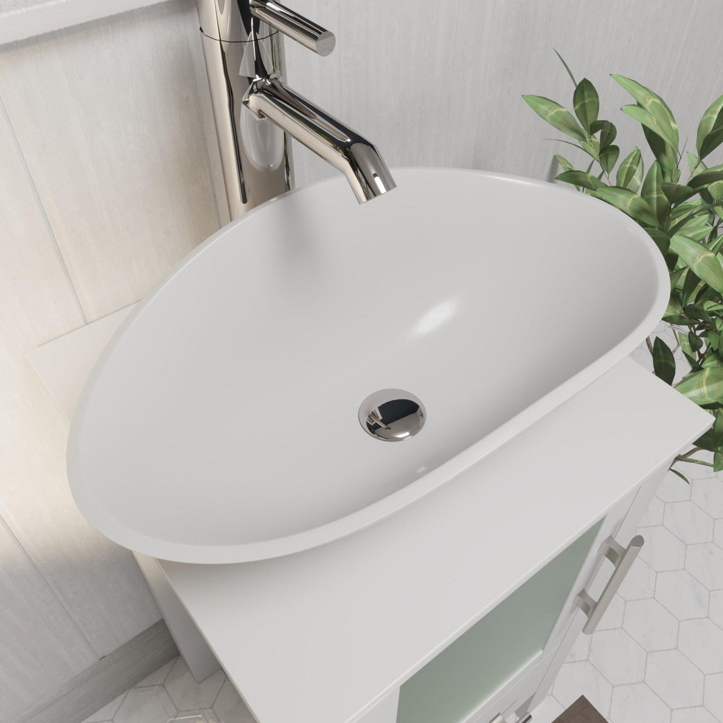 Cambridge Plumbing 24" White Mineral Composite Bathroom Oval Vessel Bathroom Sink