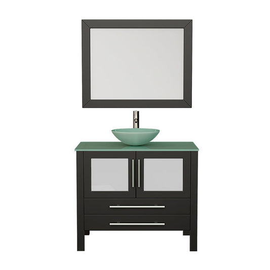 Cambridge Plumbing 36" Black Espresso Wood Single Vanity Set With Tempered Glass Countertop And Circular Vessel Sink With Brushed Nickel Plumbing Finish