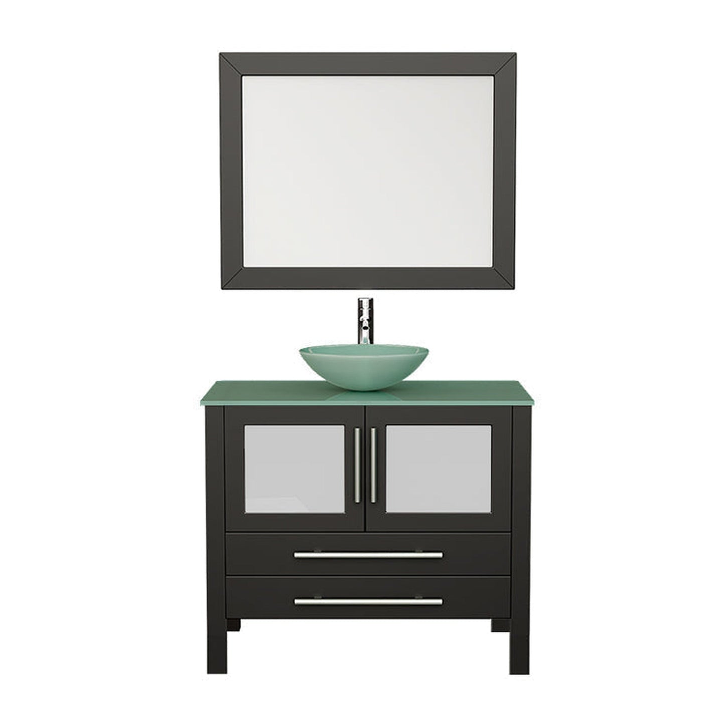 Cambridge Plumbing 36" Black Espresso Wood Single Vanity Set With Tempered Glass Countertop And Circular Vessel Sink With Polished Chrome Plumbing Finish