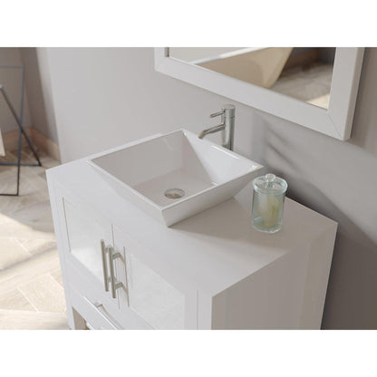 Cambridge Plumbing 36" White Wood Single Vanity Set With Porcelain Countertop And Square Vessel Sink With Polished Chrome Plumbing Finish