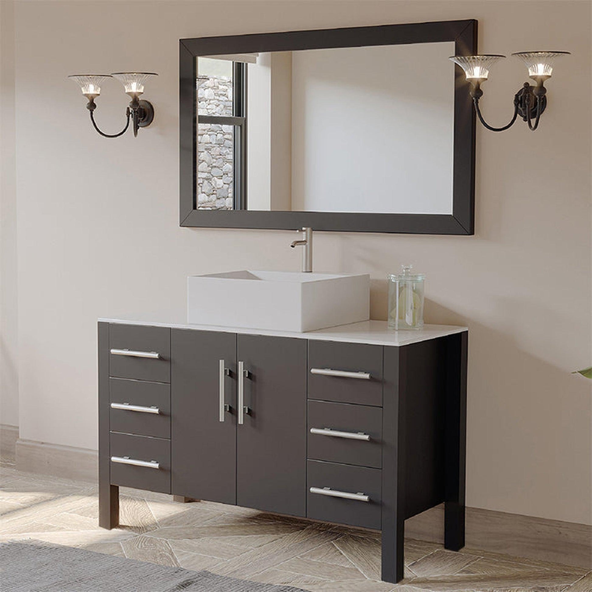 Cambridge Plumbing 48" Black Espresso Wood Single Vanity Set With Porcelain Square Vessel Sink With Faucet Hole And Brushed Nickel Plumbing Finish