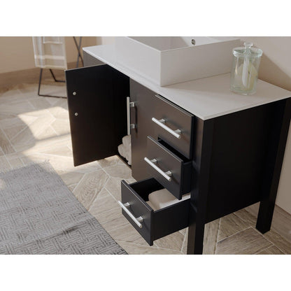 Cambridge Plumbing 48" Black Espresso Wood Single Vanity Set With Porcelain Square Vessel Sink With Faucet Hole And Brushed Nickel Plumbing Finish