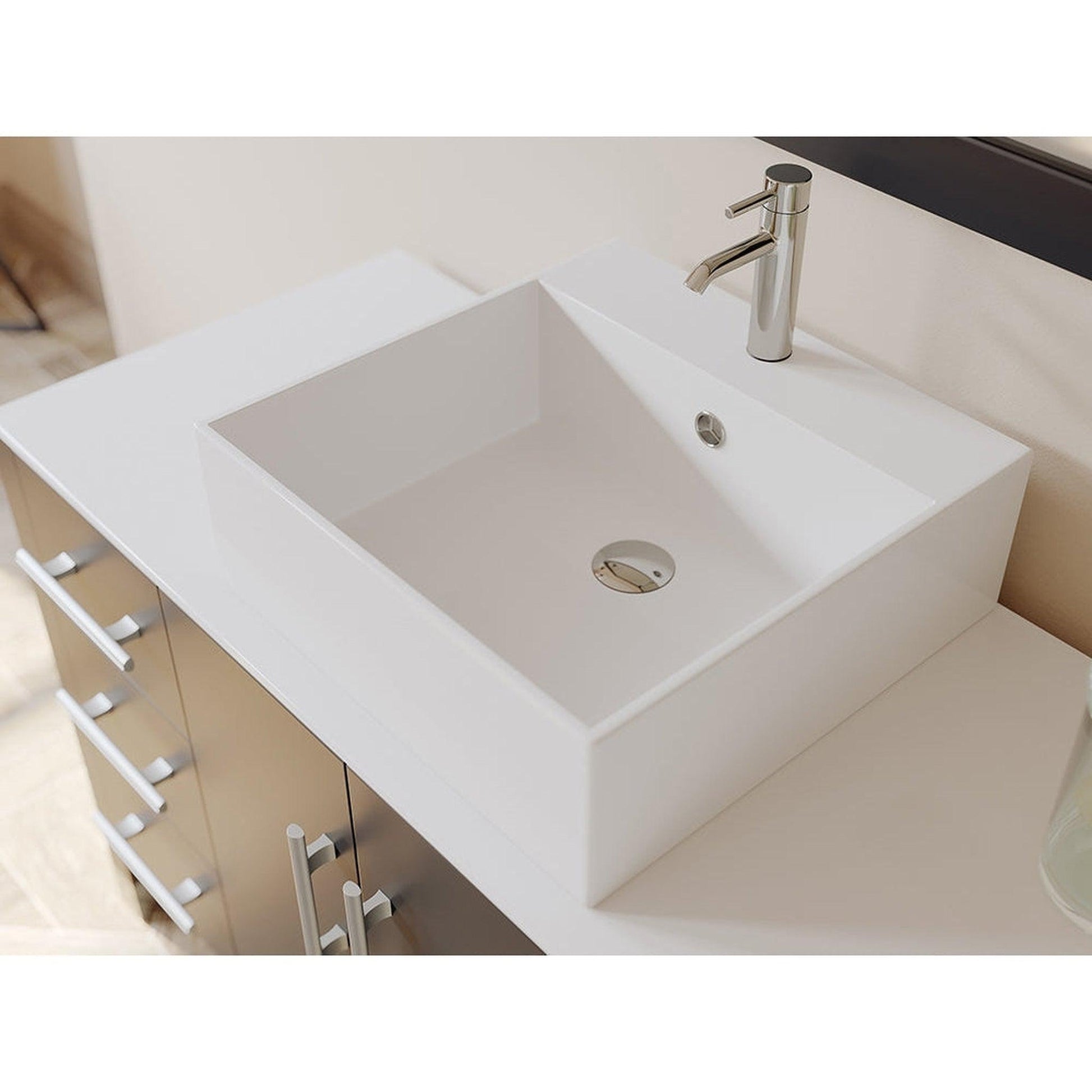 Cambridge Plumbing 48" Black Espresso Wood Single Vanity Set With Porcelain Square Vessel Sink With Faucet Hole And Polished Chrome Plumbing Finish