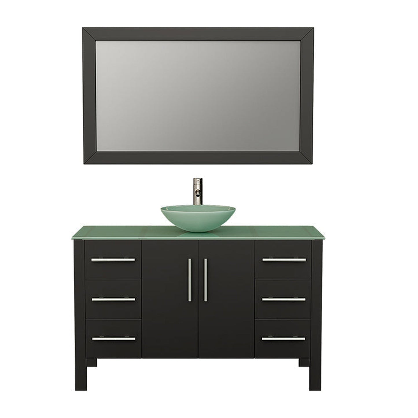 Cambridge Plumbing 48" Black Espresso Wood Single Vanity Set With Tempered Glass Countertop And Circular Vessel Sink With Brushed Nickel Plumbing Finish