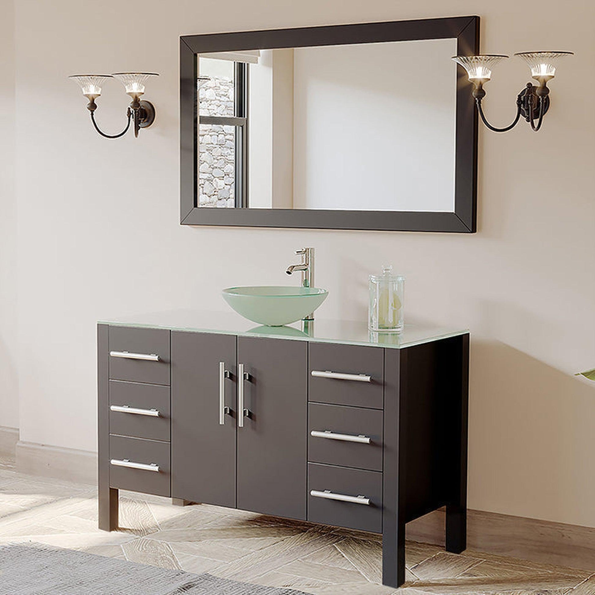 Cambridge Plumbing Espresso 36 inch Solid Wood Vanity with Glass Vessel Sink Set, Polished Chrome