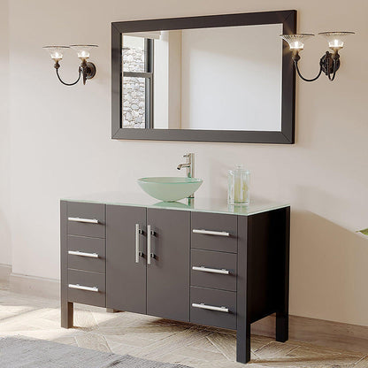 Cambridge Plumbing 48" Black Espresso Wood Single Vanity Set With Tempered Glass Countertop And Circular Vessel Sink With Polished Chrome Plumbing Finish