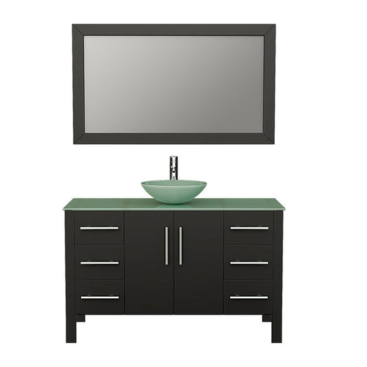 Cambridge Plumbing 48" Black Espresso Wood Single Vanity Set With Tempered Glass Countertop And Circular Vessel Sink With Polished Chrome Plumbing Finish