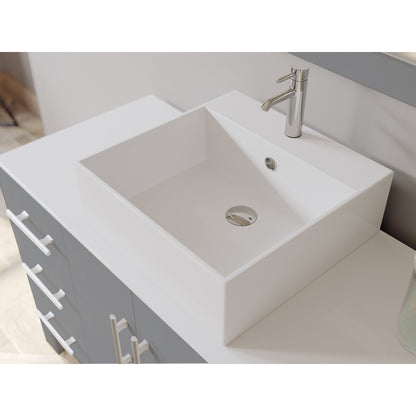 Cambridge Plumbing 48" Gray Wood Single Vanity Set With Porcelain Countertop And Square Vessel Sink With Faucet Hole And Brushed Nickel Plumbing Finish