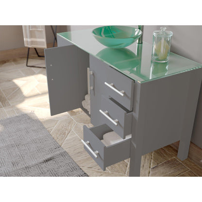 Cambridge Plumbing 48" Gray Wood Single Vanity Set With Tempered Glass Countertop And Circular Vessel Sink With Brushed Nickel Plumbing Finish