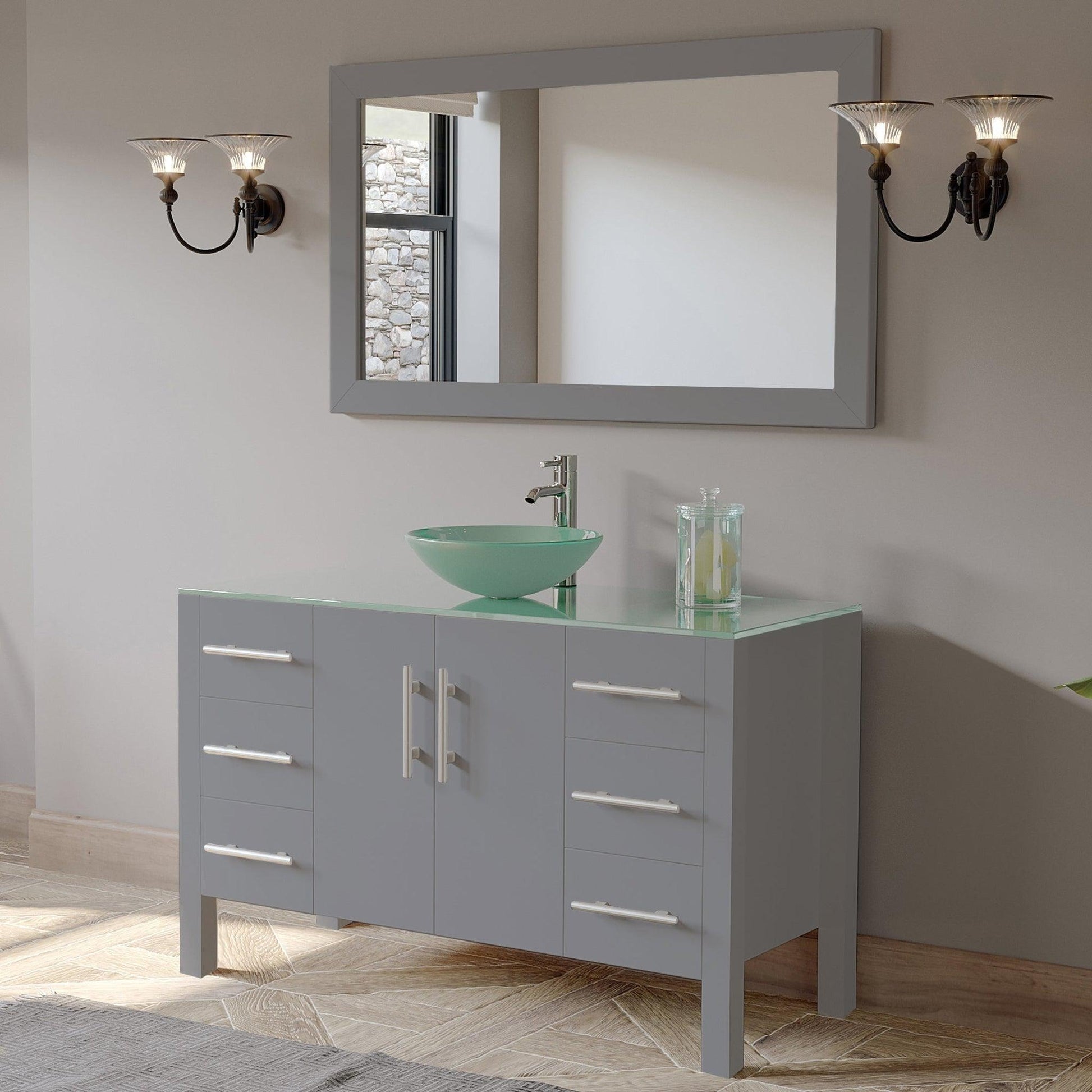 Cambridge Plumbing 48" Gray Wood Single Vanity Set With Tempered Glass Countertop And Circular Vessel Sink With Polished Chrome Plumbing Finish