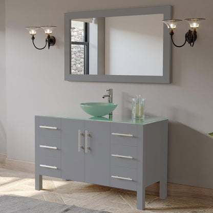 Cambridge Plumbing 48" Gray Wood Single Vanity Set With Tempered Glass Countertop And Circular Vessel Sink With Polished Chrome Plumbing Finish