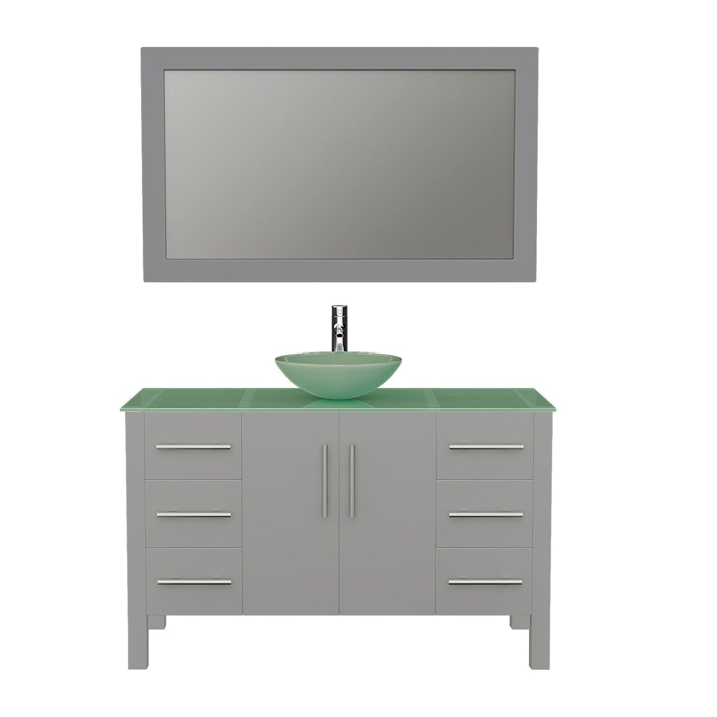 Cambridge Plumbing 48" Gray Wood Single Vanity Set With Tempered Glass Countertop And Circular Vessel Sink With Polished Chrome Plumbing Finish