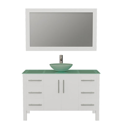 Cambridge Plumbing 48" White Wood Single Vanity Set With Tempered Glass Countertop And Circular Vessel Sink With Brushed Nickel Plumbing Finish
