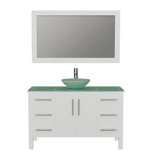 Cambridge Plumbing 48" White Wood Single Vanity Set With Tempered Glass Countertop And Circular Vessel Sink With Polished Chrome Plumbing Finish