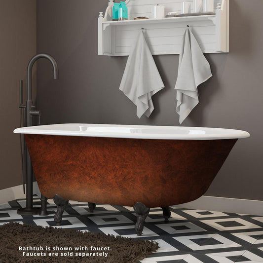 Cambridge Plumbing 54" Cast Iron Rolled Rim Hand Painted Copper Bronze Clawfoot Bathtub With No Faucet Holes With Oil Rubbed Bronze Feet