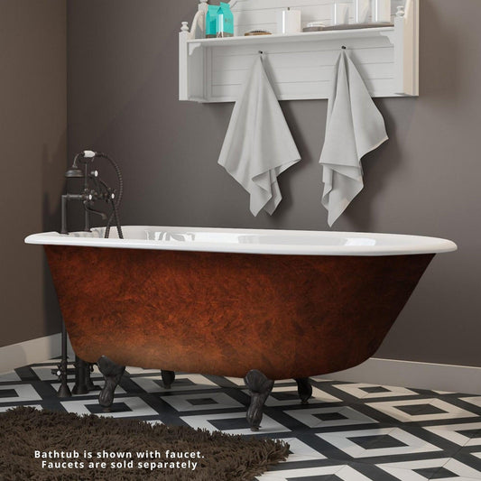 Cambridge Plumbing 54" Hand Painted Copper Bronze Cast Iron Rolled Rim Clawfoot Bathtub With Deck Holes With Oil Rubbed Bronze Feet