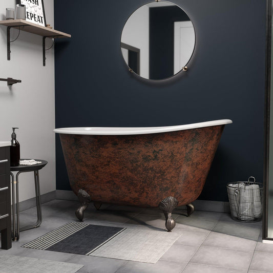 Cambridge Plumbing 54" Hand Painted Copper Bronze Cast Iron Swedish Single Slipper Clawfoot Bathtub With No Faucet Holes With Oil Rubbed Bronze Feet