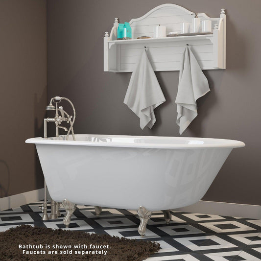 Cambridge Plumbing 54" White Cast Iron Rolled Rim Clawfoot Bathtub With Deck Holes With Brushed Nickel Clawfeet