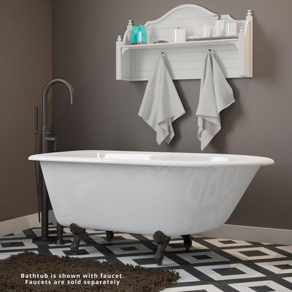 Cambridge Plumbing 54" White Cast Iron Rolled Rim Clawfoot Bathtub With No Faucet Holes With Oil Rubbed Bronze Feet