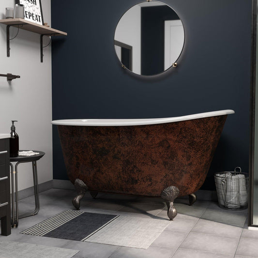 Cambridge Plumbing 58" Hand Painted Copper Bronze Cast Iron Swedish Single Slipper Clawfoot Bathtub With No Faucet Holes With Oil Rubbed Bronze Feet