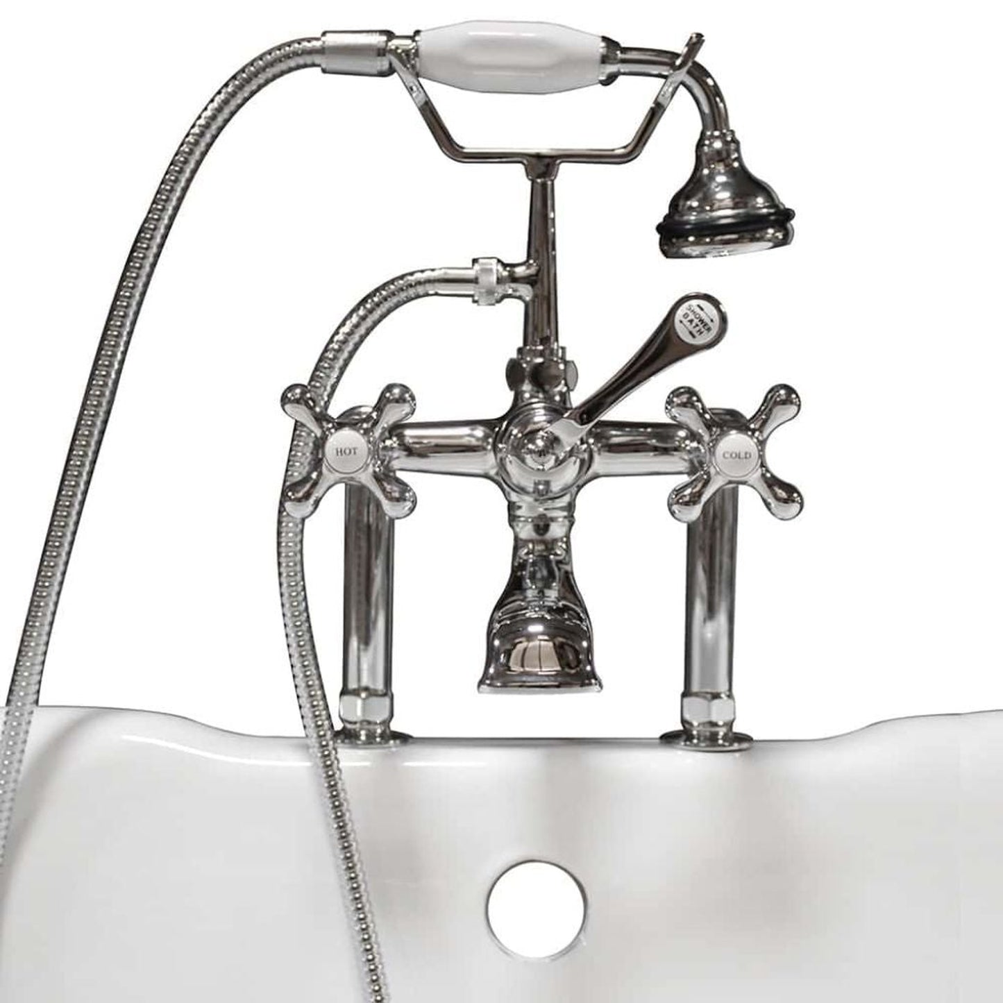 Cambridge Plumbing 6" Risers Polished Chrome Deck Mount British Telephone Style Faucet With Hand Held Shower