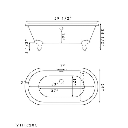 Cambridge Plumbing 60" Hand Painted Copper Bronze Acrylic Double Ended Clawfoot Bathtub With Deck Holes With Oil Rubbed Bronze Feet