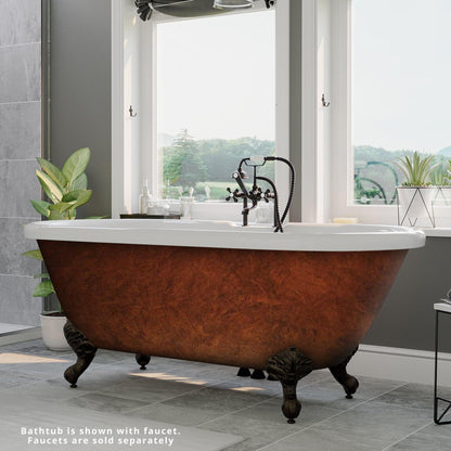 Cambridge Plumbing 60" Hand Painted Copper Bronze Acrylic Double Ended Clawfoot Bathtub With Deck Holes With Oil Rubbed Bronze Feet