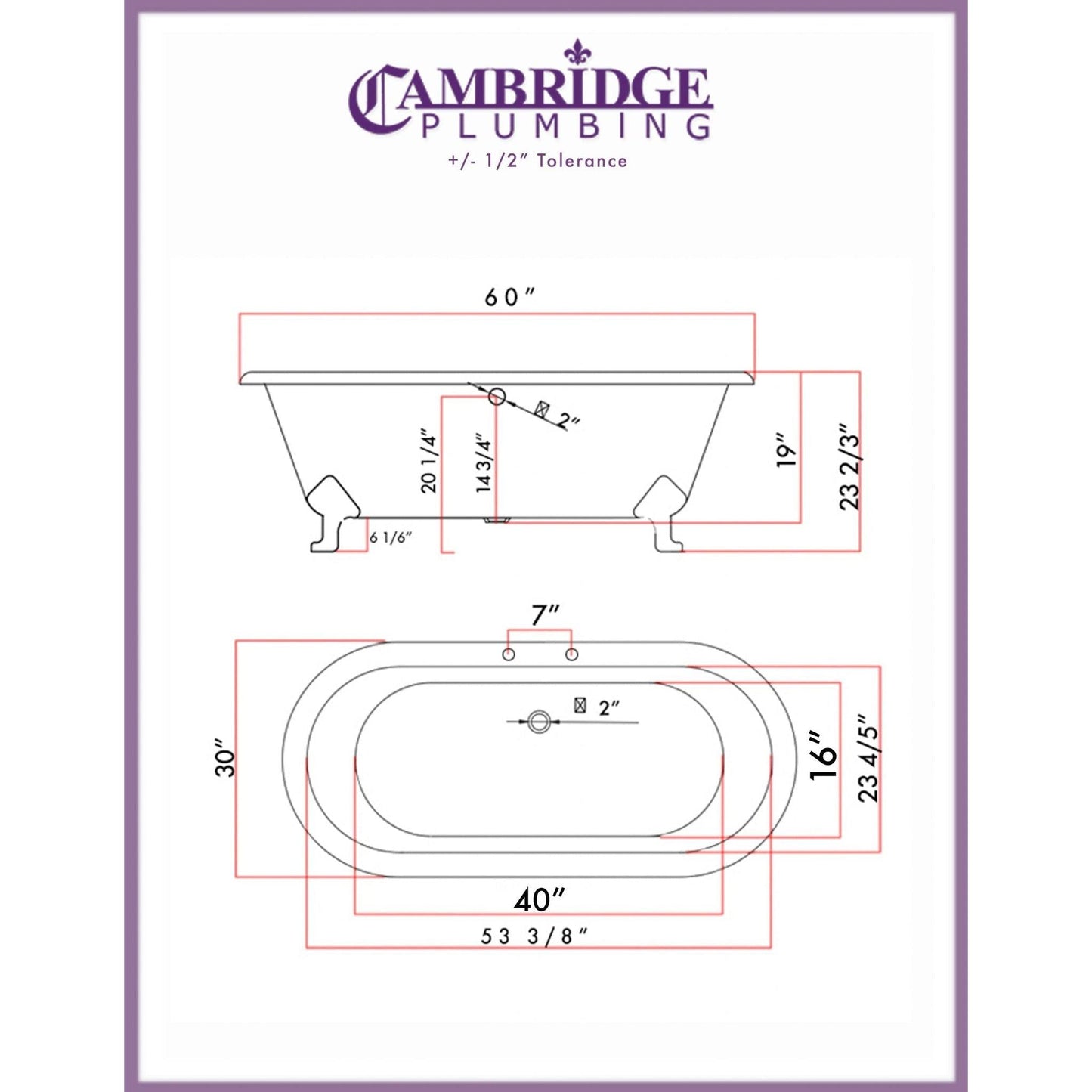 Cambridge Plumbing 60" Hand Painted Copper Bronze Cast Iron Double Ended Bathtub With Deck Holes With Oil Rubbed Bronze Feet