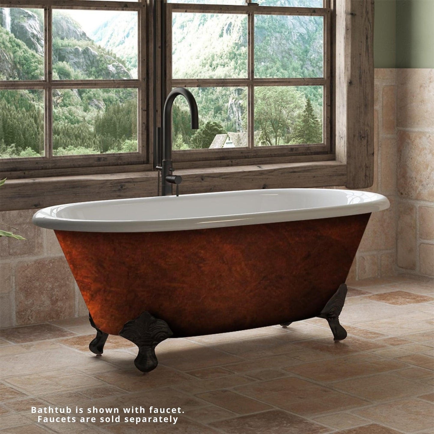 Cambridge Plumbing 60" Hand Painted Copper Bronze Cast Iron Double Ended Copper Bronze Bathtub With No Faucet Holes With Oil Rubbed Bronze Feet