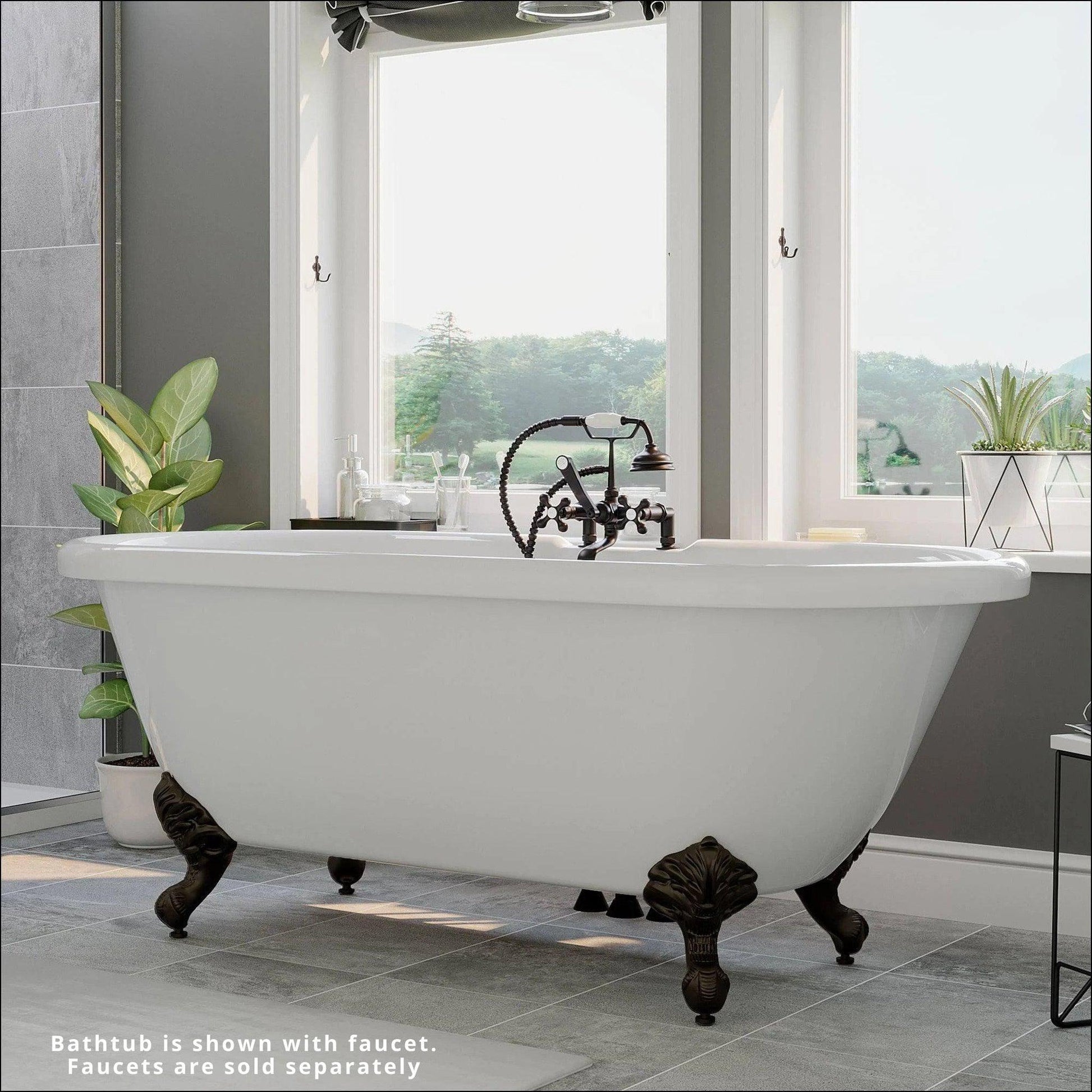 Cambridge Plumbing 60" White Acrylic Double Ended Clawfoot Bathtub With Deck Holes With Oil Rubbed Bronze Clawfeet
