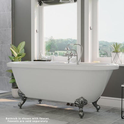 Cambridge Plumbing 60" White Acrylic Double Ended Clawfoot Bathtub With Deck Holes With Polished Chrome Clawfeet