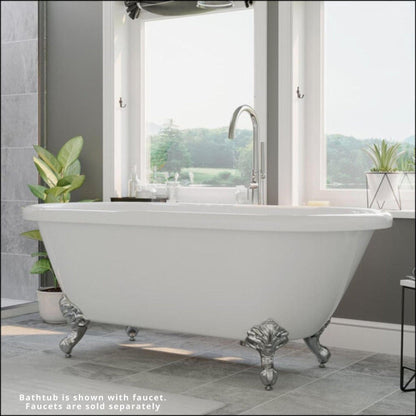 Cambridge Plumbing 60" White Acrylic Double Ended Clawfoot Bathtub With No Faucet Holes With Polished Chrome Clawfeet