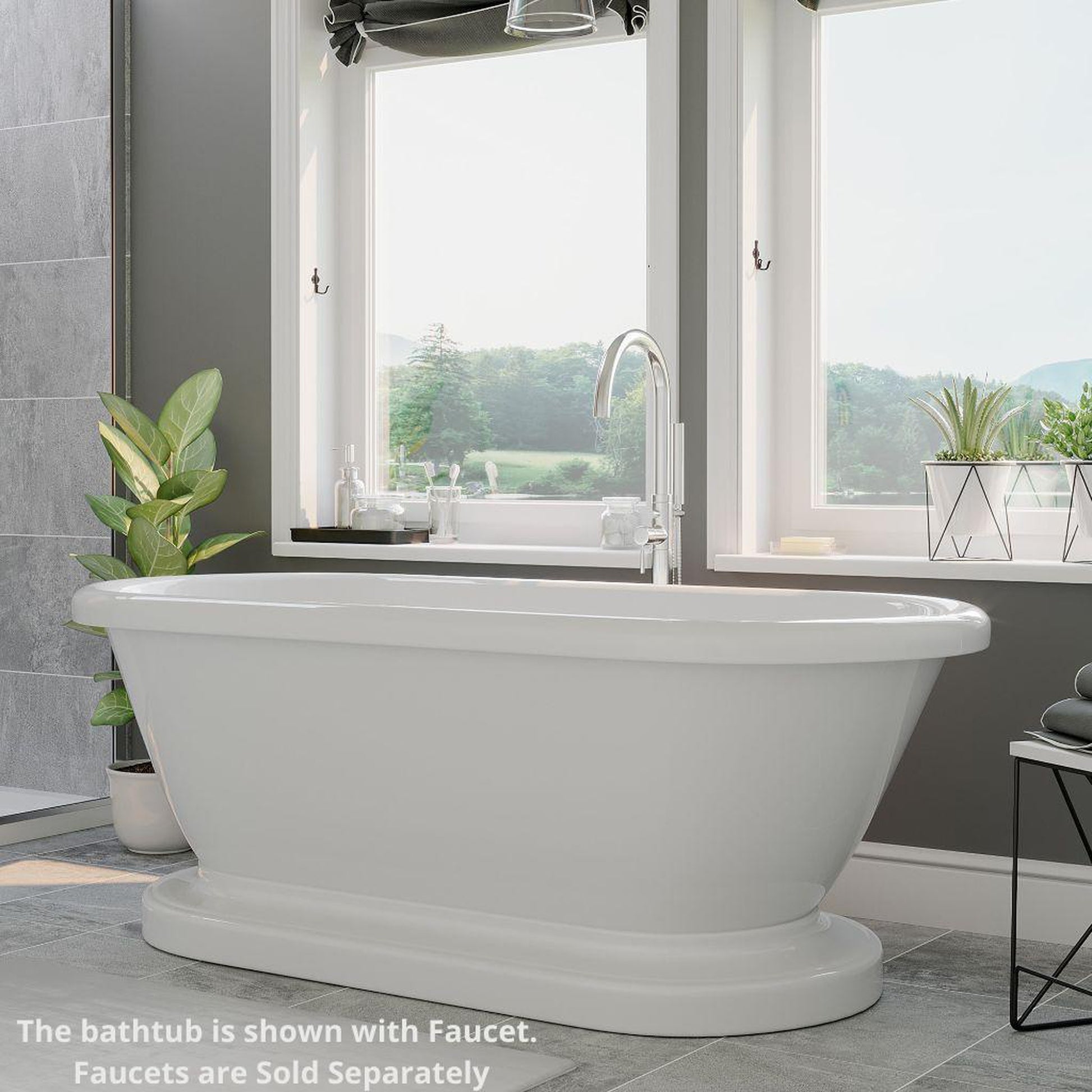 Cambridge Plumbing 60" White Acrylic Double Ended Pedestal Bathtub With No Faucet Holes