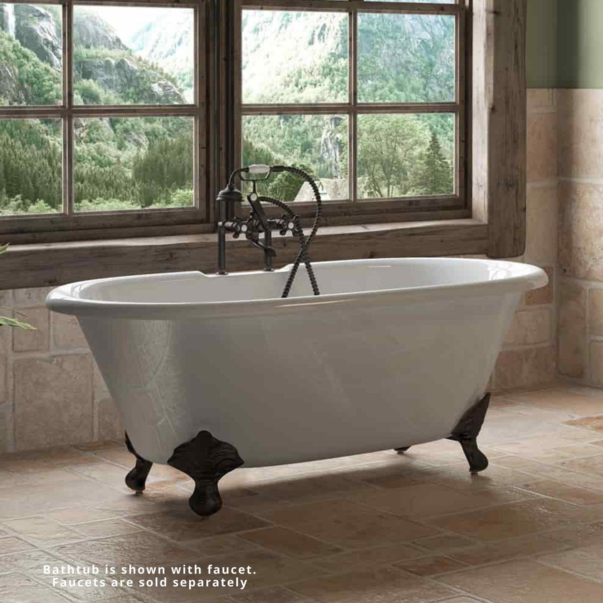 Cambridge Plumbing 60" White Cast Iron Double Ended Bathtub With Deck Holes With Oil Rubbed Bronze Feet