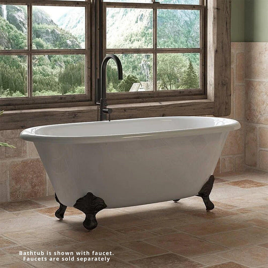 Cambridge Plumbing 60" White Cast Iron Double Ended Bathtub With No Faucet Holes With Oil Rubbed Bronze Feet