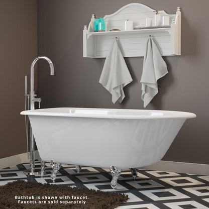 Cambridge Plumbing 60" White Cast Iron Rolled Rim Clawfoot Bathtub With No Faucet Holes With Polished Chrome Feet
