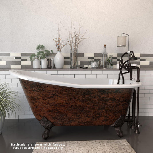 Cambridge Plumbing 61" Cast Iron Single Slipper Copper Bronze Clawfoot Bathtub With Deck Holes With Oil Rubbed Bronze Feet